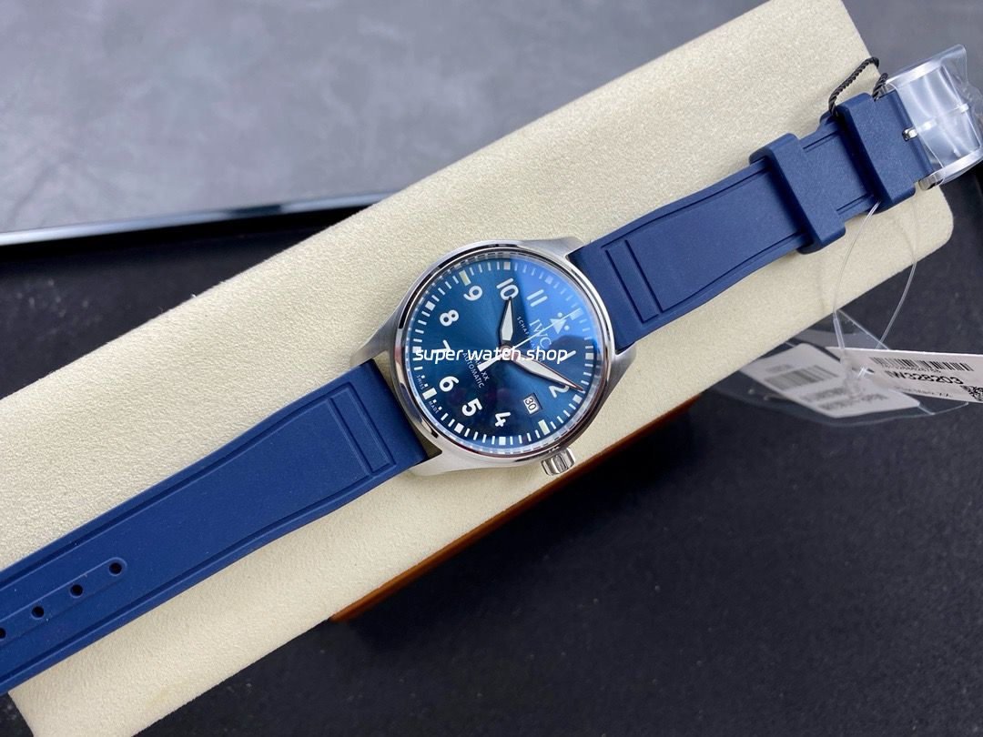 M+ Factory IWC Pilot Mark IW328203 40mm Steel Rubber Strap Arabic Numerals Blue Dial - Image 4
