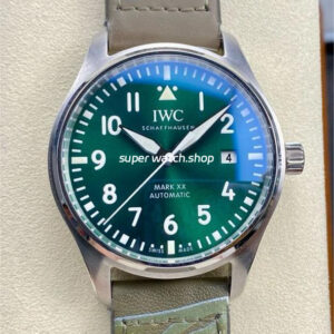 M+ Factory IWC Pilot Mark IW328205 40mm Steel Brown Leather Strap Arabic Numerals Green Dial