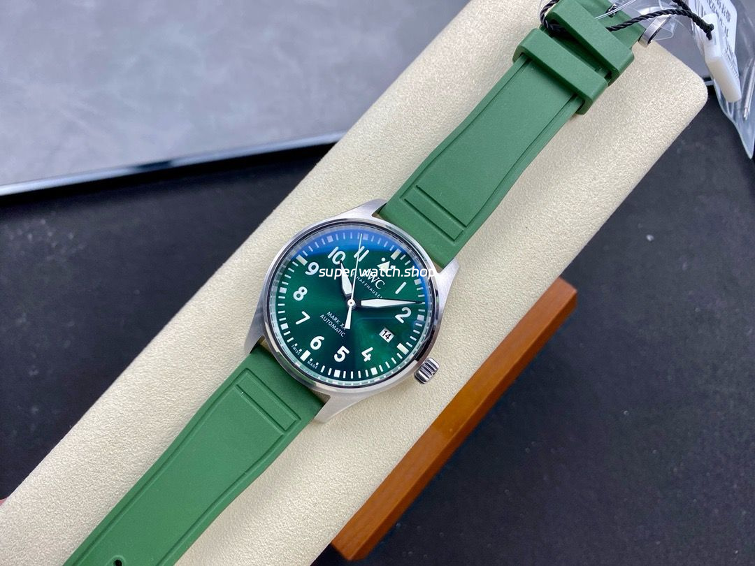 M+ Factory IWC Pilot Mark IW328205 40mm Steel Rubber Strap Arabic Numerals Green Dial - Image 4