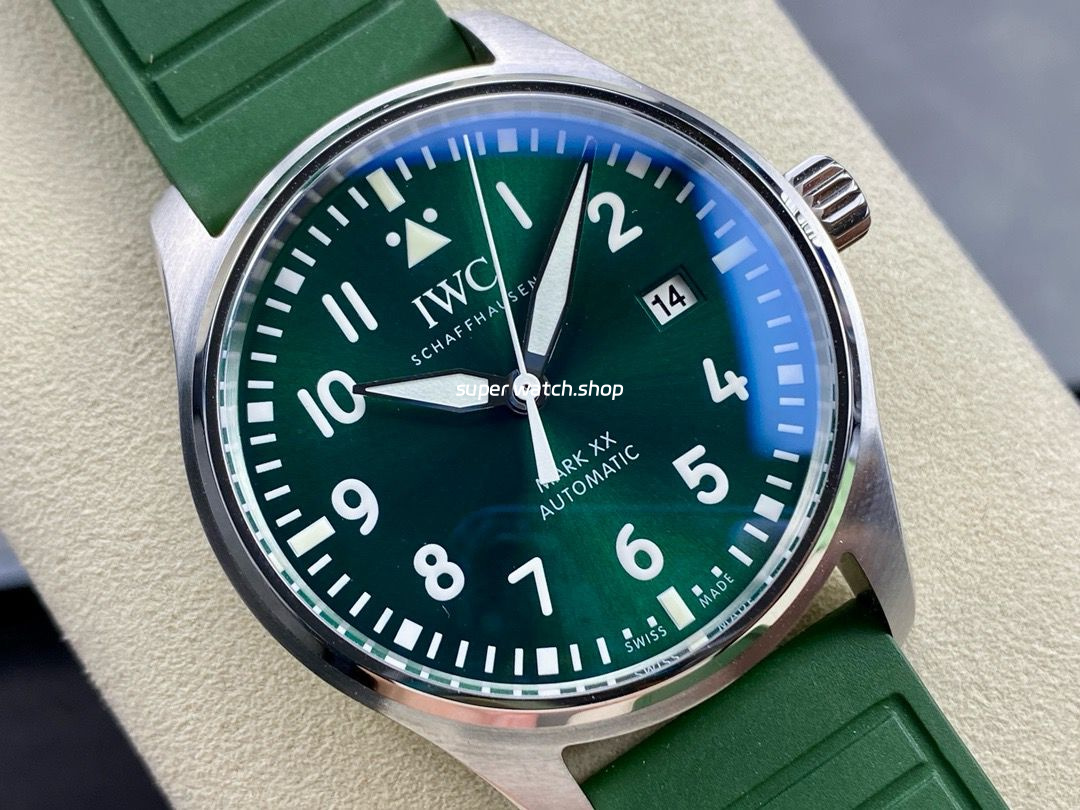 M+ Factory IWC Pilot Mark IW328205 40mm Steel Rubber Strap Arabic Numerals Green Dial - Image 2