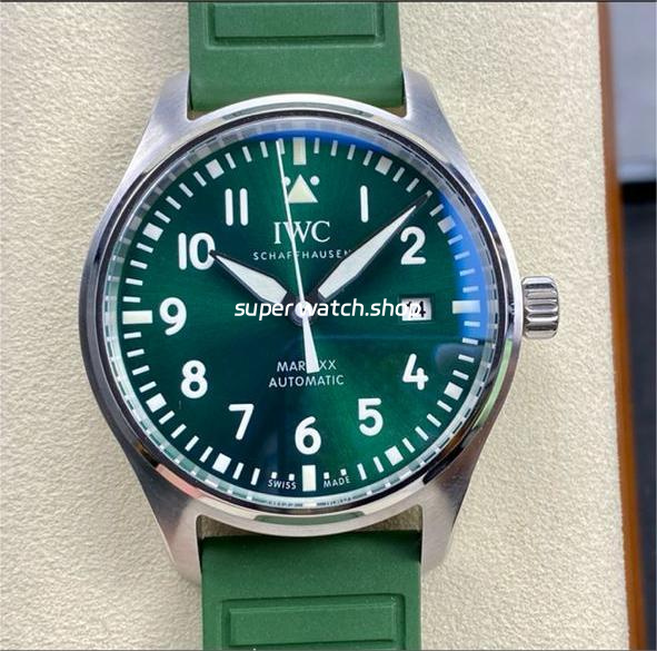 M+ Factory IWC Pilot Mark IW328205 40mm Steel Rubber Strap Arabic Numerals Green Dial