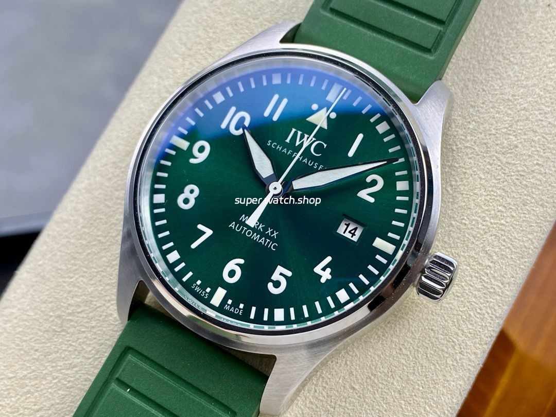 M+ Factory IWC Pilot Mark IW328205 40mm Steel Rubber Strap Arabic Numerals Green Dial - Image 3