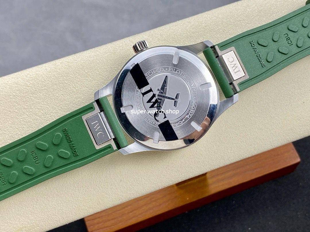 M+ Factory IWC Pilot Mark IW328205 40mm Steel Rubber Strap Arabic Numerals Green Dial - Image 7
