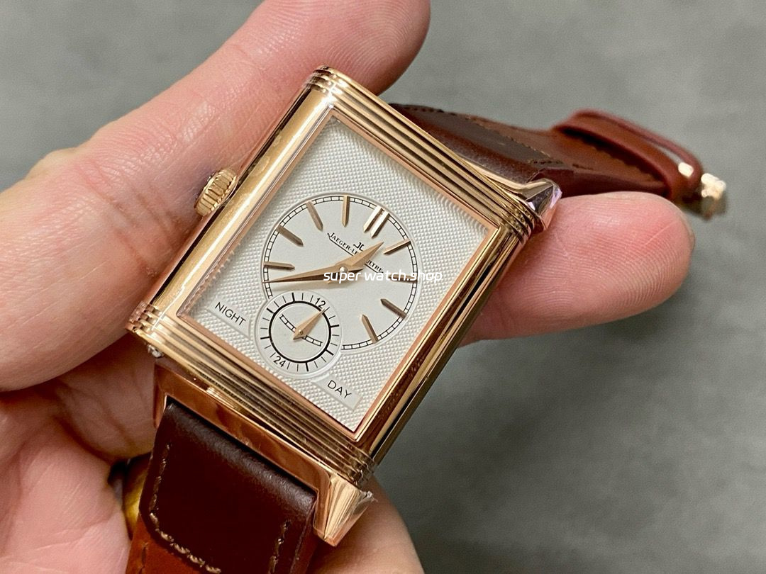 MG Factory Jaeger-LeCoultre Reverso Double-Sided Dual Time Zone Q396245J 29mm Rose Gold Leather Strap Grey Dial - Image 5