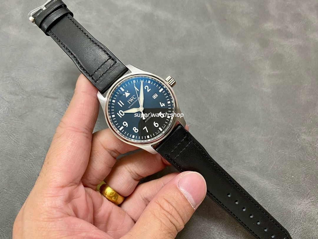 MKS Factory IWC Pilot MarkXX IW328201 40mm Steel Leather Strap Black Arabic Numerals Dial - Image 4