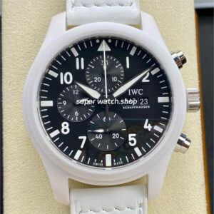 TPS Factory IWC Pilot Chronograph Top Gun IW389105 44.5mm Ceramic Leather Strap Arabic Numerals Black Dial