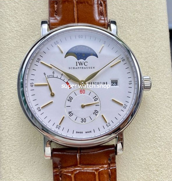 TWA Factory IWC Portofino Hand-Wound IW516401 45mm Gold Needle Steel Brown Leather Strap White Dial