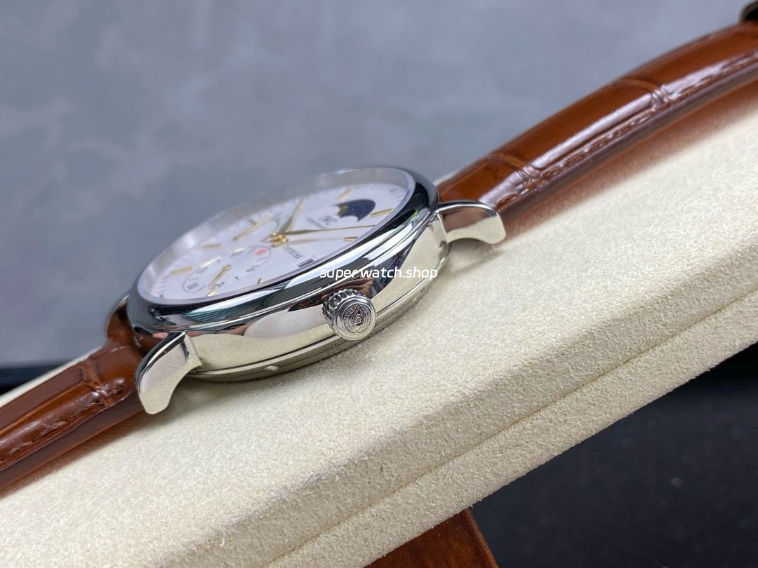 TWA Factory IWC Portofino Hand-Wound IW516401 45mm Gold Needle Steel Brown Leather Strap White Dial - Image 6