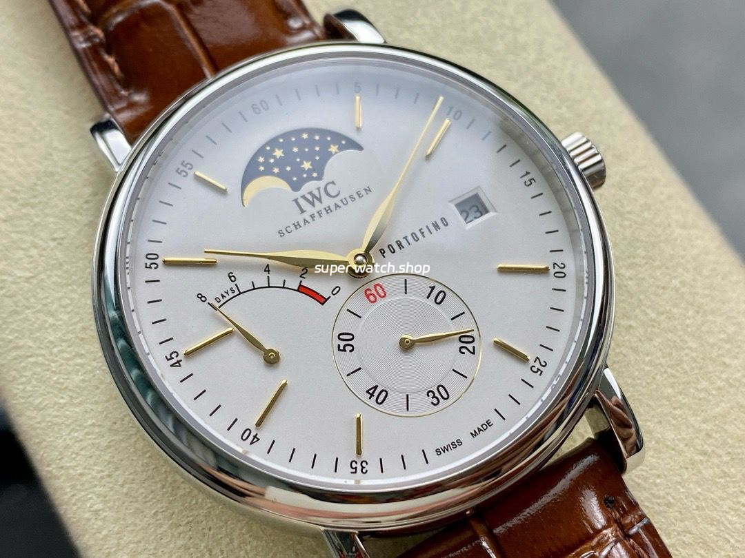 TWA Factory IWC Portofino Hand-Wound IW516401 45mm Gold Needle Steel Brown Leather Strap White Dial - Image 2