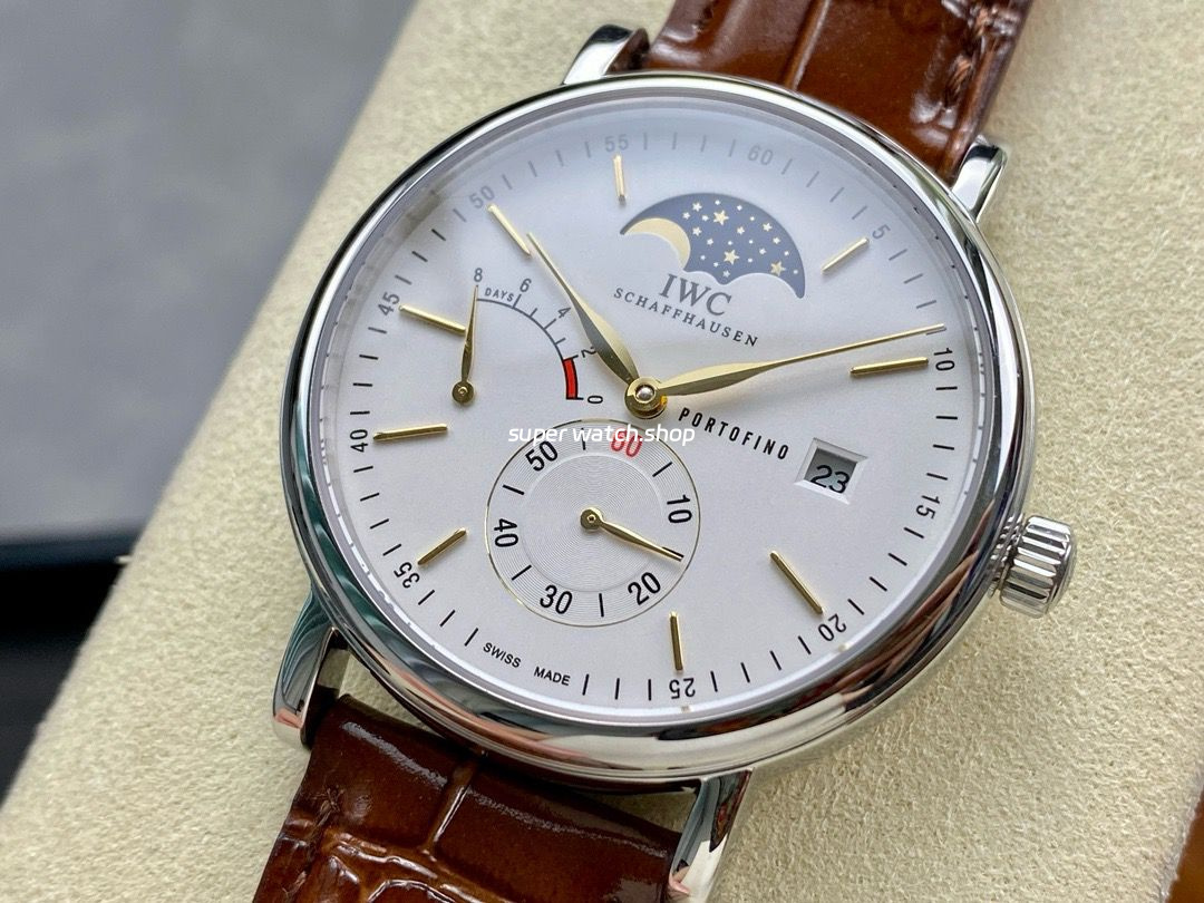 TWA Factory IWC Portofino Hand-Wound IW516401 45mm Gold Needle Steel Brown Leather Strap White Dial - Image 3