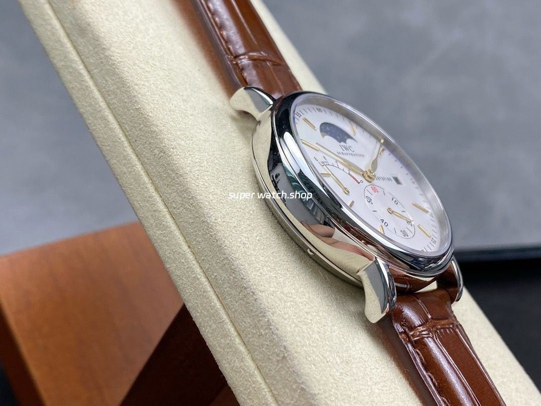 TWA Factory IWC Portofino Hand-Wound IW516401 45mm Gold Needle Steel Brown Leather Strap White Dial - Image 5