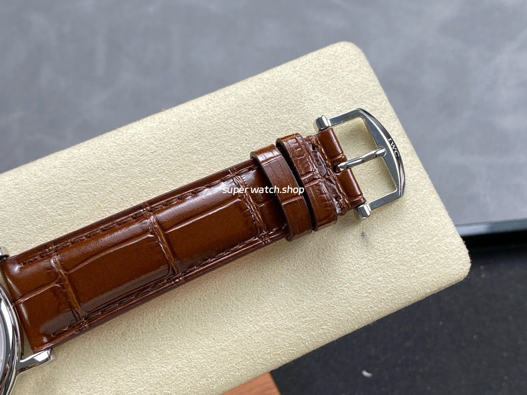 TWA Factory IWC Portofino Hand-Wound IW516401 45mm Gold Needle Steel Brown Leather Strap White Dial - Image 8