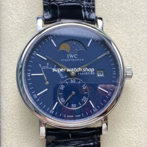 TWA Factory IWC Portofino Hand-Wound IW516405 45mm Silver Needle Steel Black Leather Strap Blue Dial
