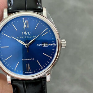 V7 Factory IWC Portofino Automatic IW356512 40mm White Gold Leather Strap Roman Numerals Blue Dial
