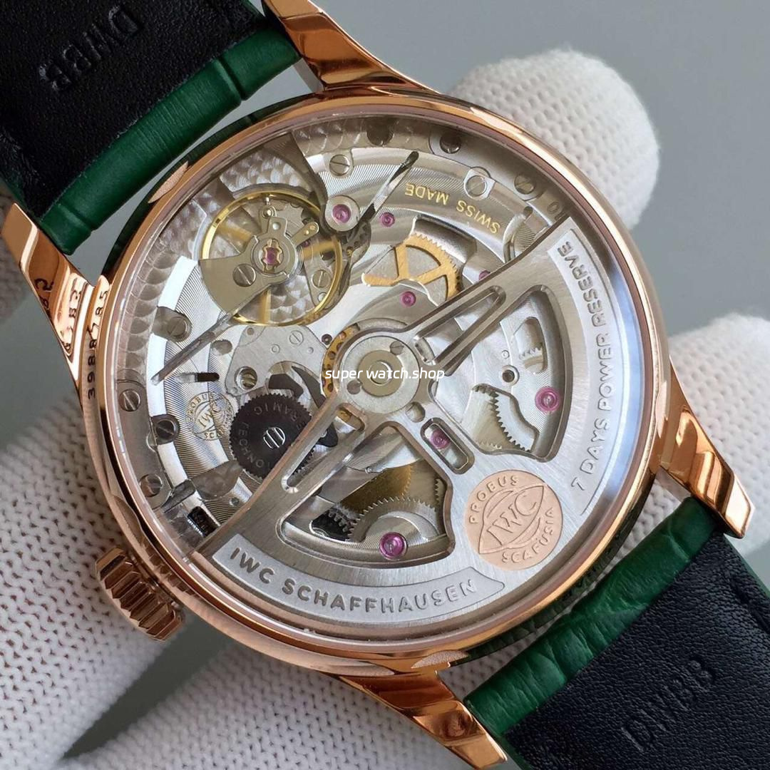 YL Factory IWC Portuguese IW500713 42.3mm Rose Gold Leather Strap Rose Gold Arabic Number Dark Green Dial - Image 7