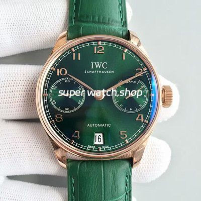 YL Factory IWC Portuguese IW500713 42.3mm Rose Gold Leather Strap Rose Gold Arabic Number Dark Green Dial