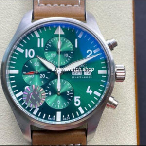 ZF Factory IWC Pilot Chronograph IW377726 43mm Steel Leather Strap Arabic Numerals Green Dial