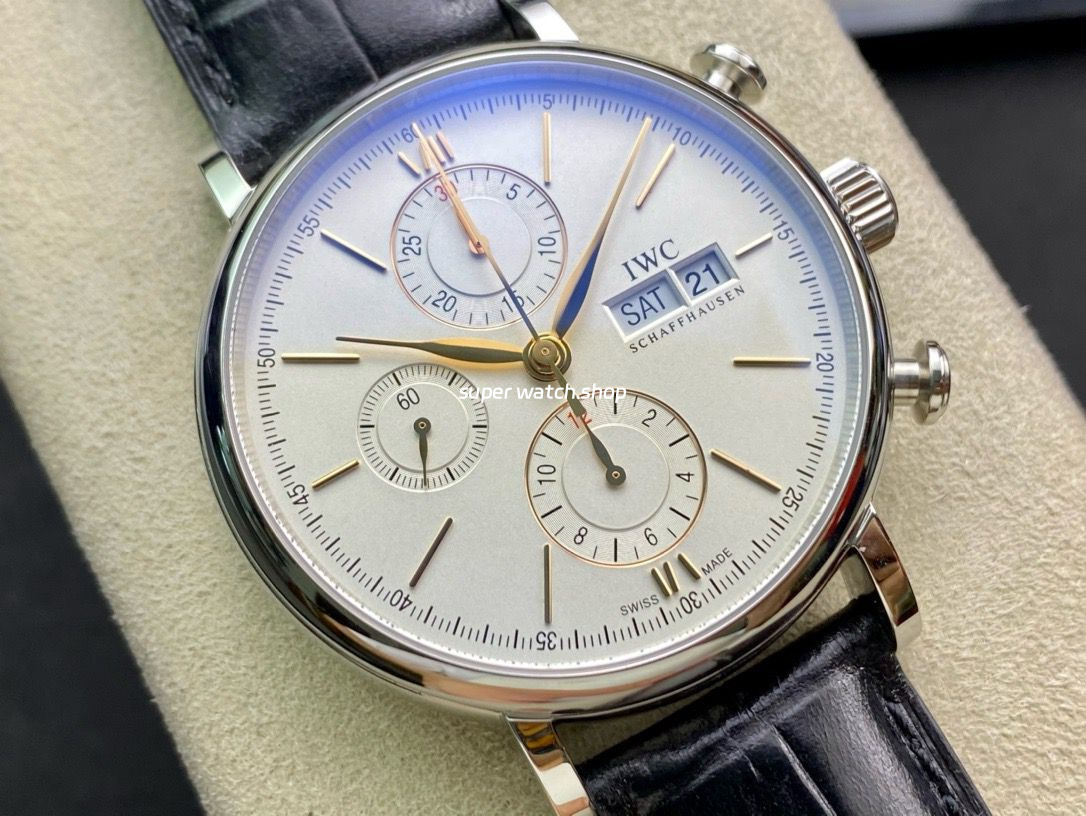 ZF Factory IWC Portofino Chronograph IW391031 42mm Steel Leather Strap Silver Dial - Image 2