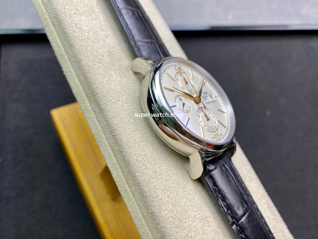 ZF Factory IWC Portofino Chronograph IW391031 42mm Steel Leather Strap Silver Dial - Image 5