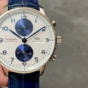 AZ Factory IWC Portuguese Chronograph IW371620 41mm Steel Leather Strap Blue Eye White Dial