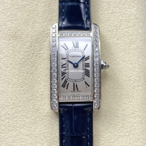 8848 Factory Cartier Tank Américaine 19mm Diamond Bezel Roman Numerals Silver Dial