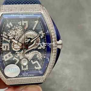 ABF Factory Franck Muller Dragon King Limited Edition Vanguard V45 44mm Diamond Steel Rubber Strap Blue Dial