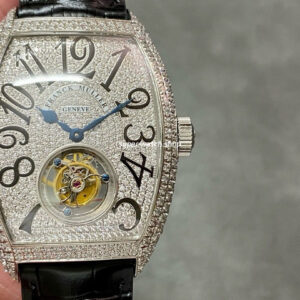 ABF Factory Franck Muller Tourbillon 44mm Diamond Steel Leather Strap White Diamond Dial