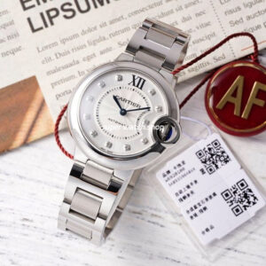 AF Factory Cartier Ballon Bleu WE902074 33mm Full Steel Diamond Roman Numerals Silver Dial