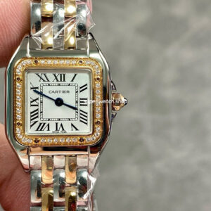 AF Factory Cartier Panthère W3PN0006 22mm Diamond Bezel Half Gold Roman Numerals Silver Dial