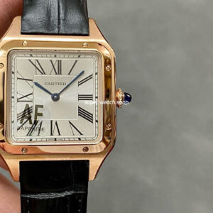 AF Factory Cartier Santos Dumont 31.4mm Rose gold Leather Strap Silver Dial
