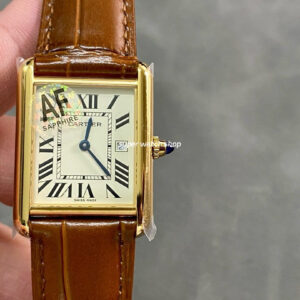 AF Factory Cartier Tank Américaine w2601556 19mm Yellow Gold Leather Strap White Dial