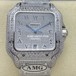 AMG Factory Cartier Full Diamond Santos 40mm Diamond Steel Arabic Number Diamond Dial