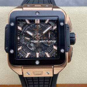 BBF Factory Hublot Square Bang 821.OM.0180.RX 42mm Rose Gold Rubber Strap Skeletonized Dial