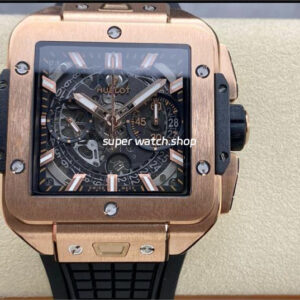 BBF Factory Hublot Square Bang 821.OX.0180.RX 42mm Rose Gold Rubber Strap Skeletonized Dial