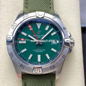 BLS Factory Breitling Avenger 44mm Steel Calf Skin Strap Red GMT Needle Green Dial