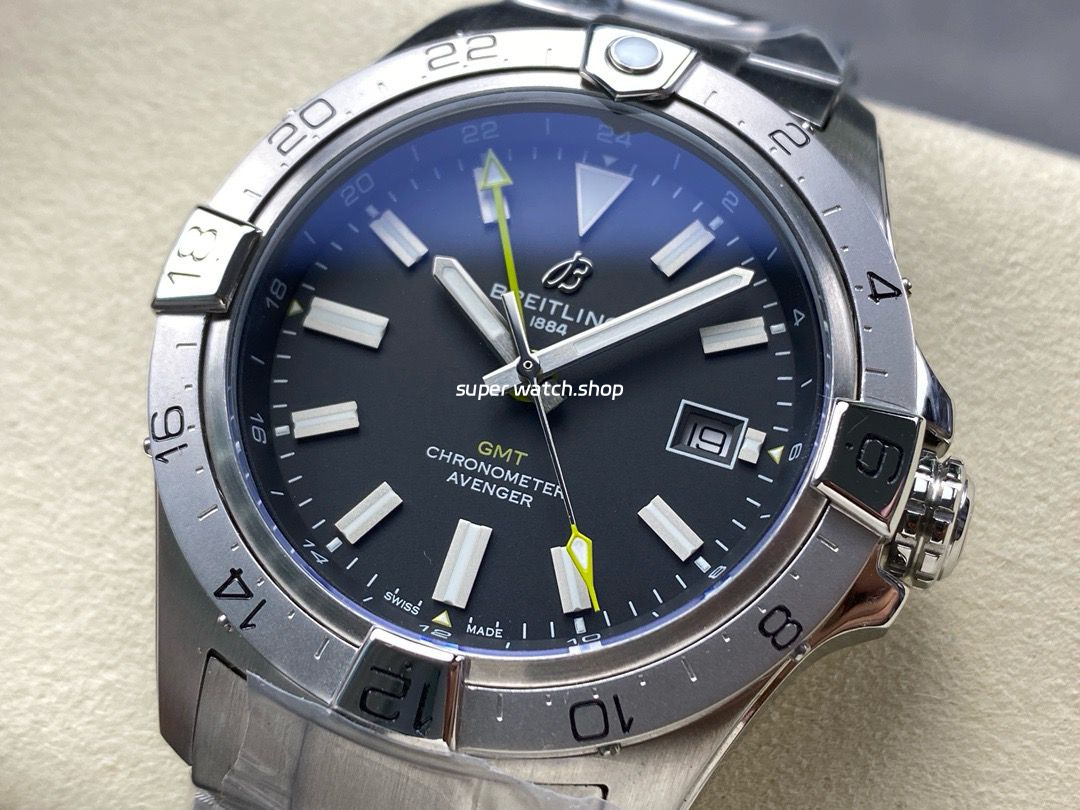BLS Factory Breitling Avenger A323201A1B1X1 44mm Full Steel Yellow GMT Needle Black Dial - Image 3
