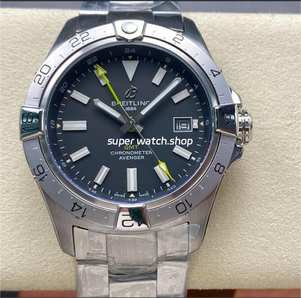 BLS Factory Breitling Avenger A323201A1B1X1 44mm Full Steel Yellow GMT Needle Black Dial