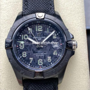 BLS Factory Breitling Avenger Night Mission Pilot S32320101B1X1 44mm Steel Calf Skin Strap Arabic Numerals Silver GMT Needle Night Dial