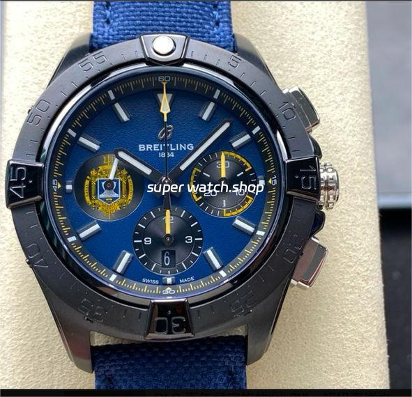 BLS Factory Breitling Avenger SB01474A1C1X1 44mm Steel Dark Blue Calf Skin Strap Dark Blue Dial