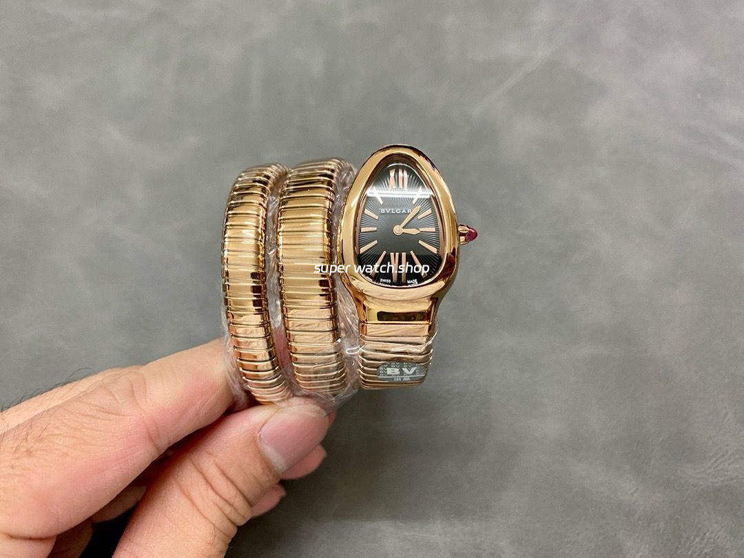 BV Factory Bvlgari Quartz Serpenti 102123 35mm Full Rose Gold Roman Numerals Black Dial - Image 4
