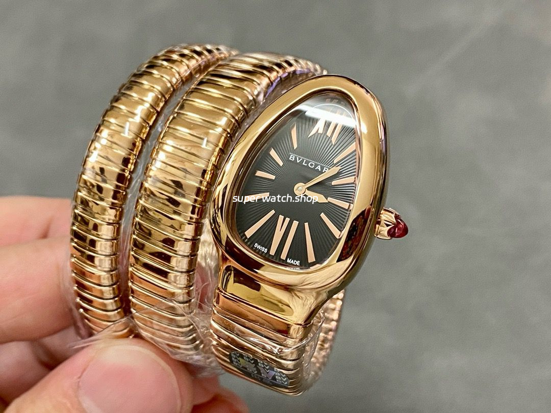 BV Factory Bvlgari Quartz Serpenti 102123 35mm Full Rose Gold Roman Numerals Black Dial - Image 3