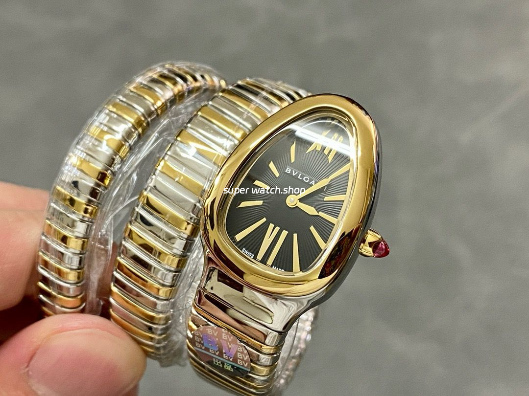 BV Factory Bvlgari Quartz Serpenti 102123 35mm Gold&Steel Roman Numerals Black Dial - Image 3