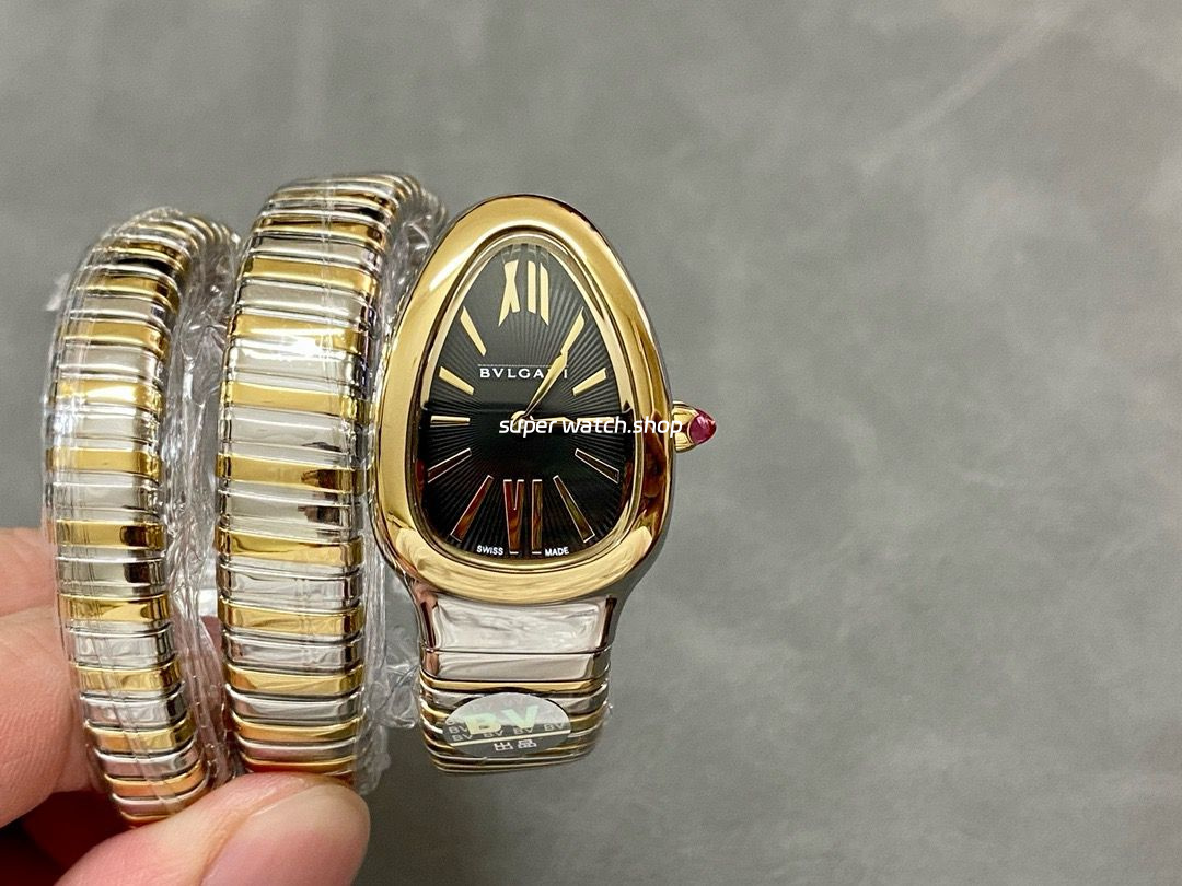 BV Factory Bvlgari Quartz Serpenti 102123 35mm Gold&Steel Roman Numerals Black Dial