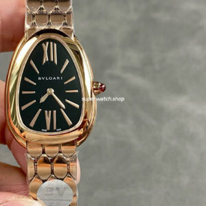 BV Factory Bvlgari Quartz Serpenti 103948 33mm Full Steel Rose Gold Roman Numerals Black Dial