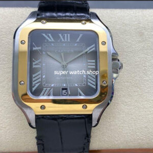 BV Factory Cartier Santos W2SA0030 39.8mm Gold Steel Leather Strap Roman Numerals Grey Dial