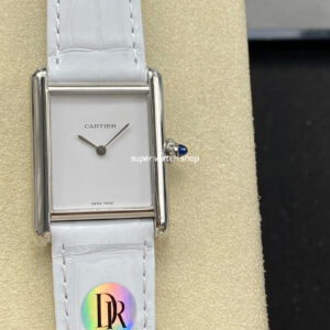 DR Factory Cartier Tank Louis Cartier Special Edition 22mm Steel White Leather Strap White Dial