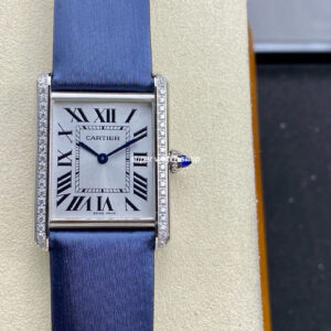 F1 Factory Cartier Tank Louis Cartier W4TA0017 25.5mm Diamond Bezel Steel Leather Strap Roman Numerals Silver Dial
