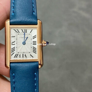 F1 Factory Cartier Tank Louis Cartier WGTA0010 22mm Rose Gold Blue Leather Strap Roman Numerals Silver Dial
