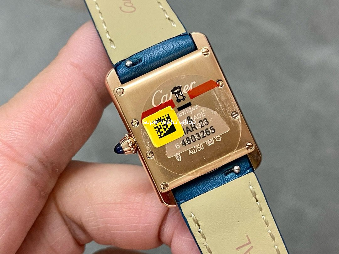 F1 Factory Cartier Tank Louis Cartier WGTA0010 22mm Rose Gold Blue Leather Strap Roman Numerals Silver Dial - Image 7