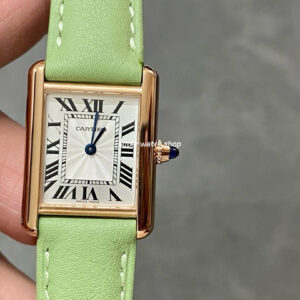 F1 Factory Cartier Tank Louis Cartier WGTA0010 22mm Rose Gold Green Leather Strap Roman Numerals Silver Dial